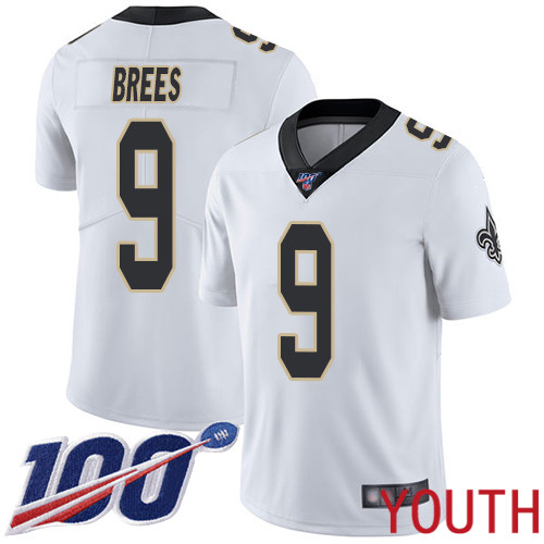 New Orleans Saints Limited White Youth Drew Brees Road Jersey NFL Football #9 100th Season Vapor Untouchable Jersey